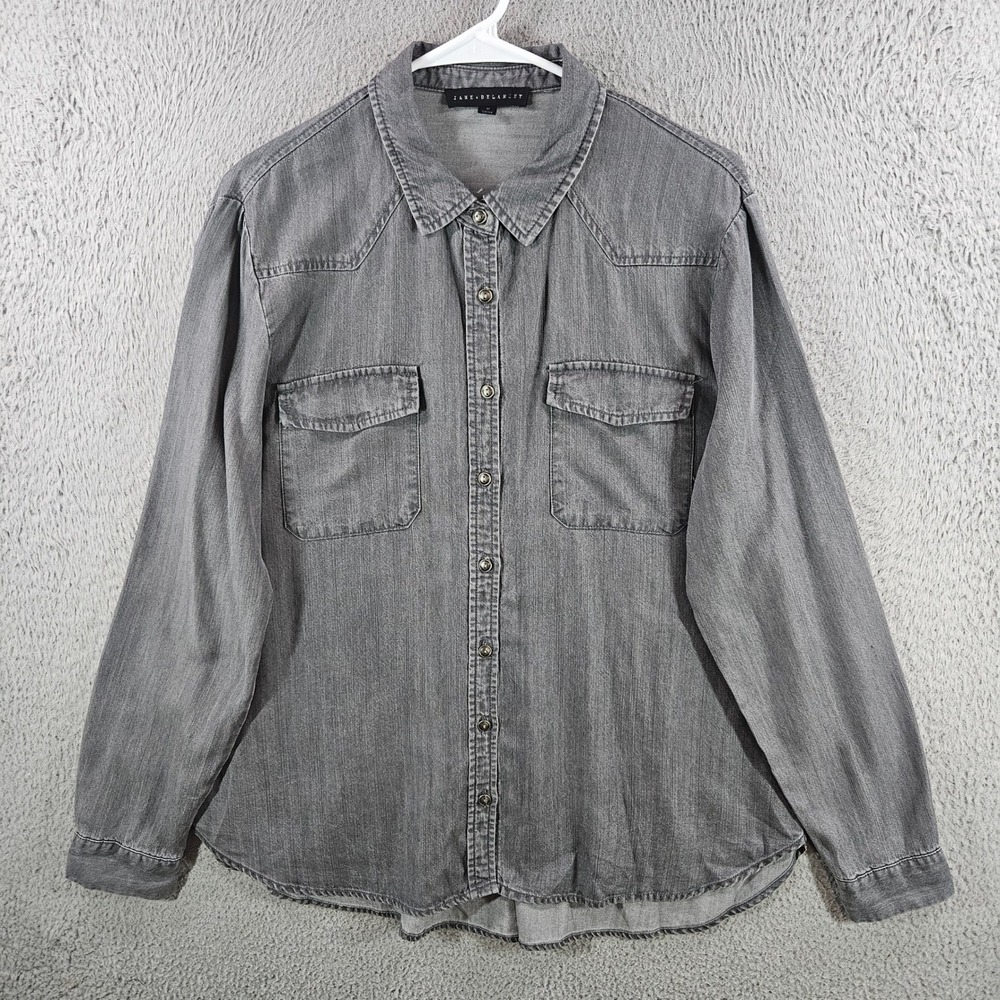 Jane + Delancey Womens Gray‎ Lyocell Western Button Down Shirt Size M Pockets